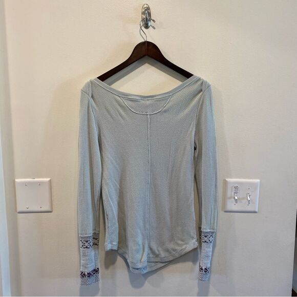 Free People Rosey Seaspray Waffle Embellished Cuff Thermal Top large - Picture 6 of 11